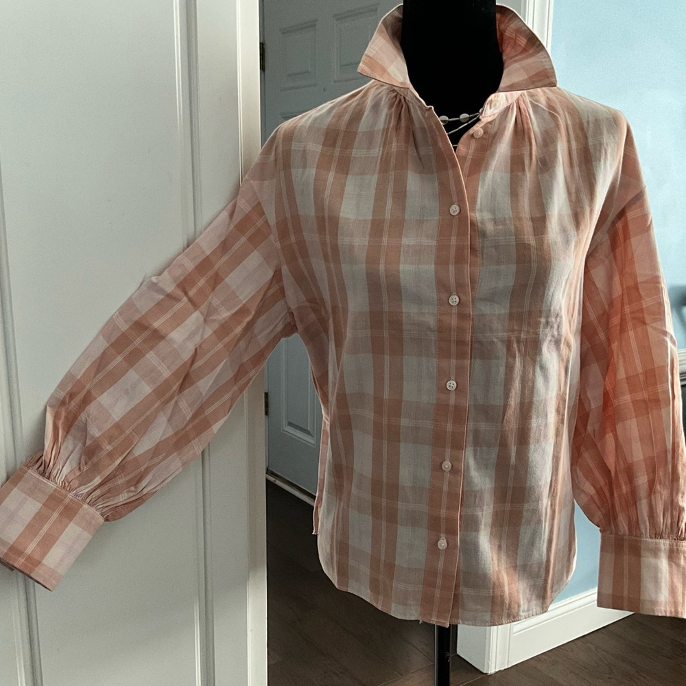 J. Crew Gathered Cottagecore Blouse Shirt Featherweight Peach Cotton - Picture 6 of 11